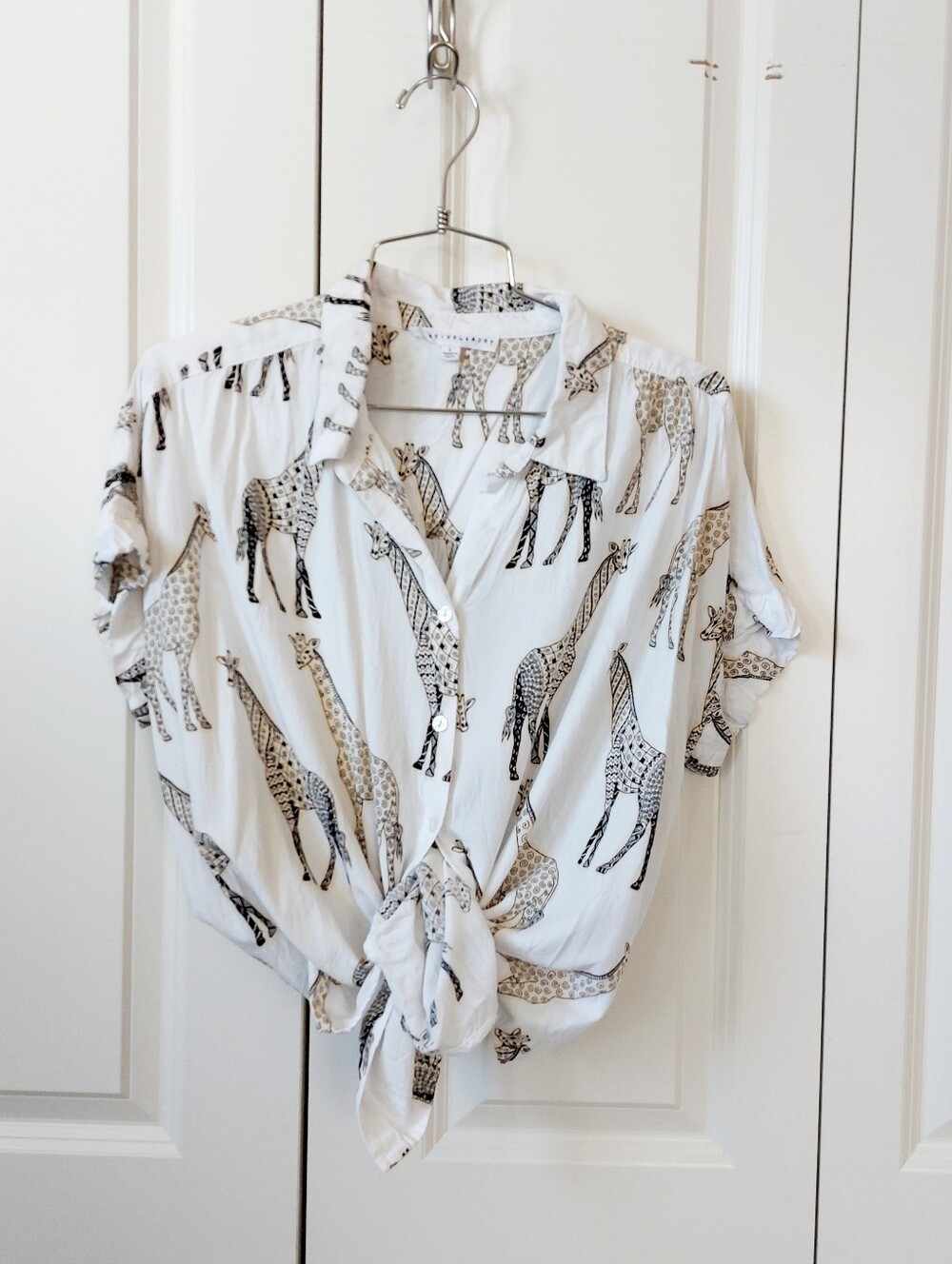 Oversized Giraffe Crop Blouse Large Jane & Delancy Safari Animal Print Zoo Teach